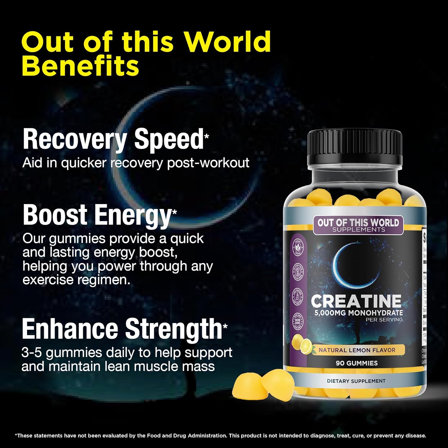 Premium USA-Made Creatine Monohydrate Gummies for Muscle Recovery, Strength, and Endurance - Lemon Flavor with Maximum Absorption