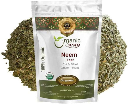 Premium USDA Certified Organic Neem Leaf Cut and Sifted Herbal Tea from India - Non GMO & Gluten Free (8 oz)