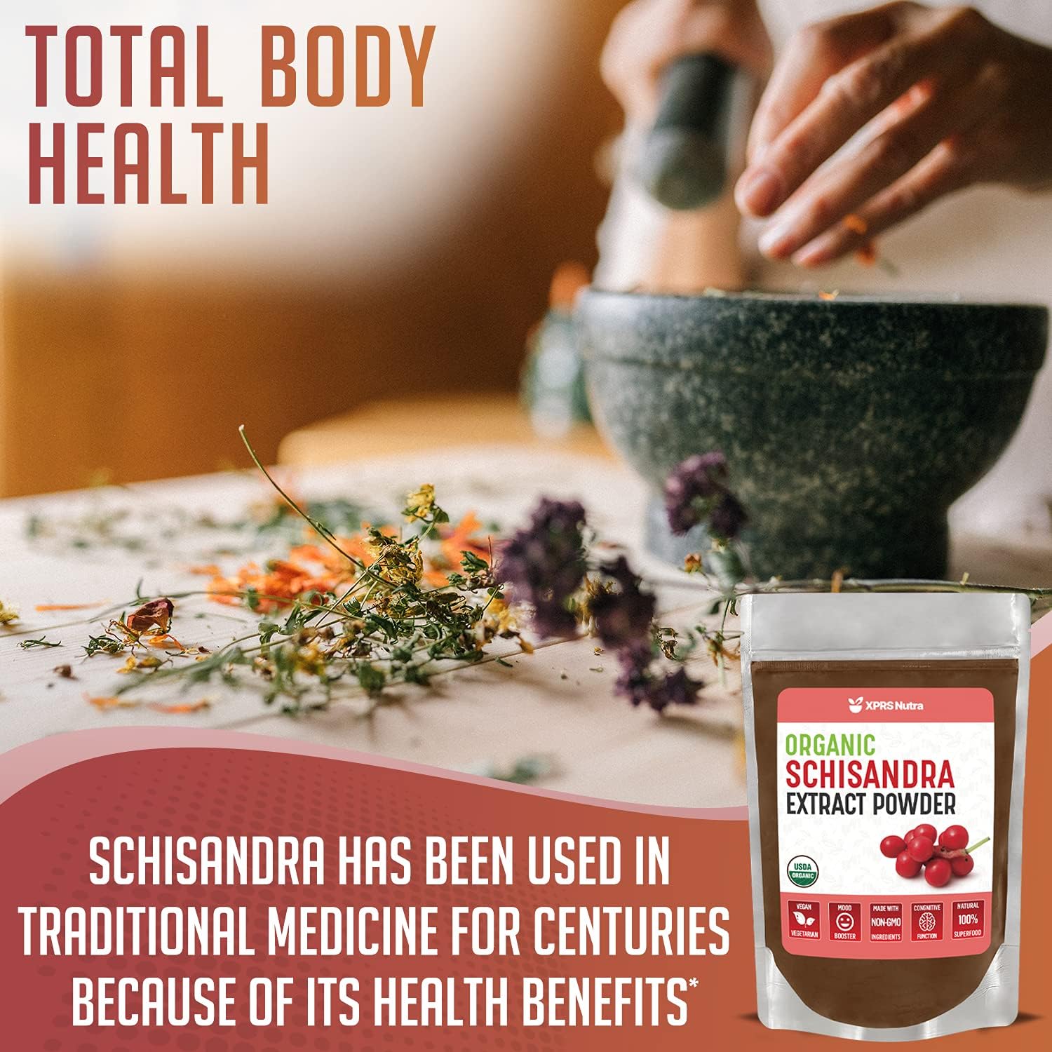 Premium USDA Organic Schisandra Berry Powder Extract - Boost Cognition and Immunity - Vegan Superfood Supplement (8 oz)