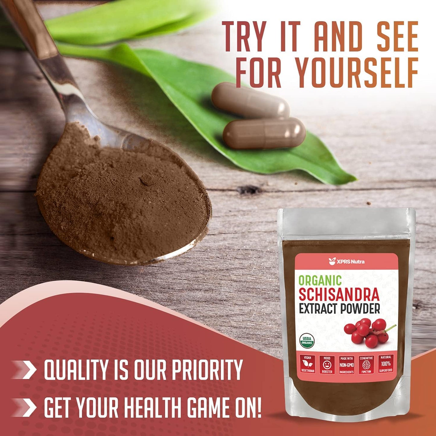 Premium USDA Organic Schisandra Berry Powder Extract - Boost Cognition and Immunity - Vegan Superfood Supplement (8 oz)