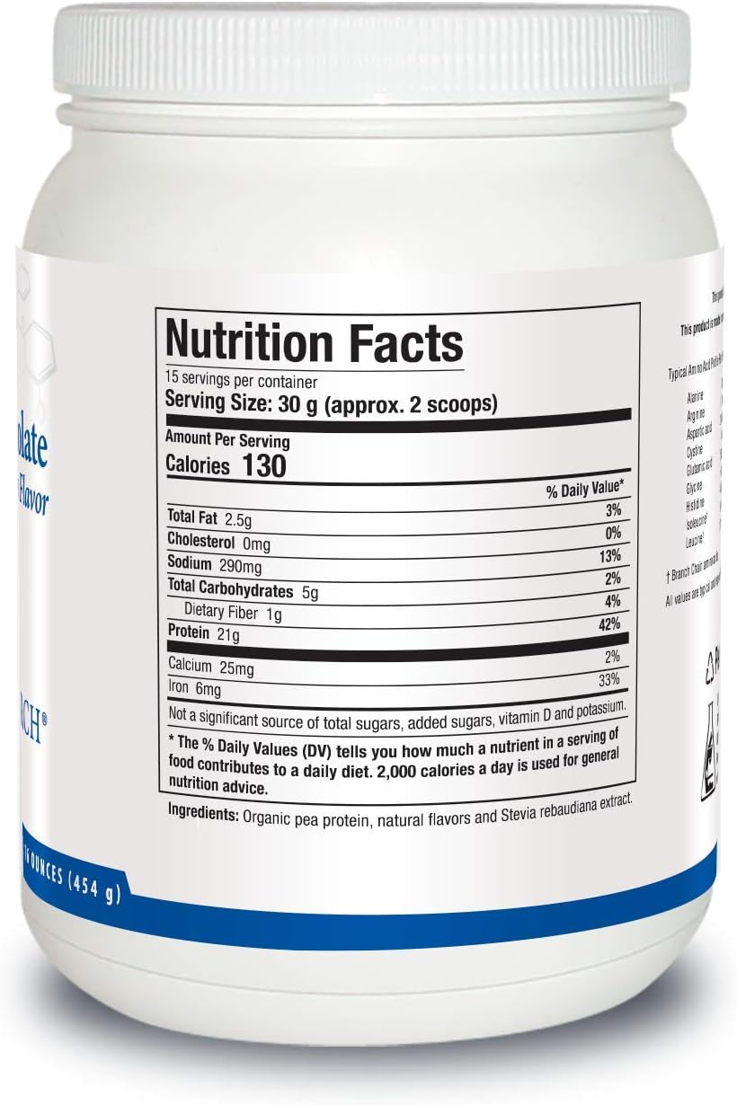 Premium Vanilla Flavored Pea Protein Isolate - 21g Clean Protein per Serving - 16oz - Easy Mix Powder for Water or Juice by Biotics Research