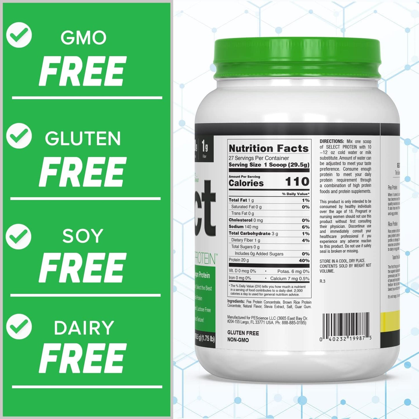 Premium Vanilla Plant Based Protein Powder with Pea and Brown Rice Blend - 27 Servings