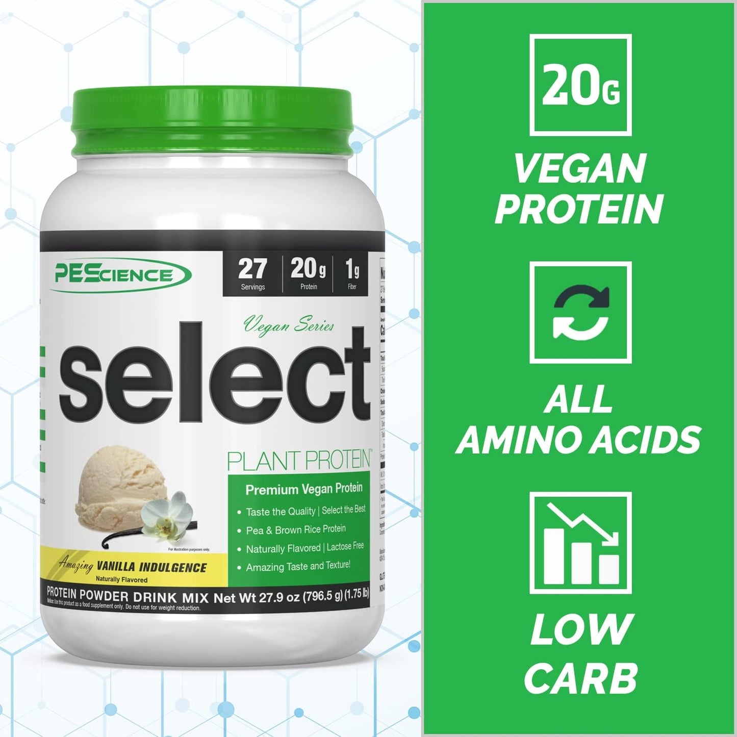 Premium Vanilla Plant Based Protein Powder with Pea and Brown Rice Blend - 27 Servings