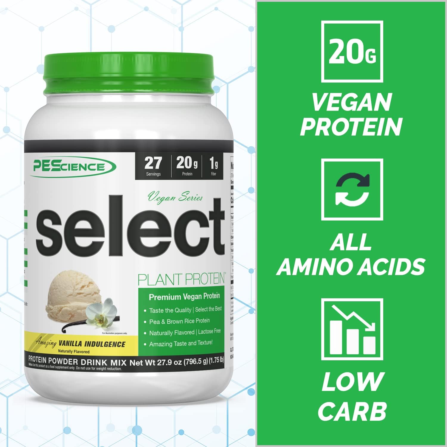 Premium Vanilla Plant Based Protein Powder with Pea and Brown Rice Blend - 27 Servings