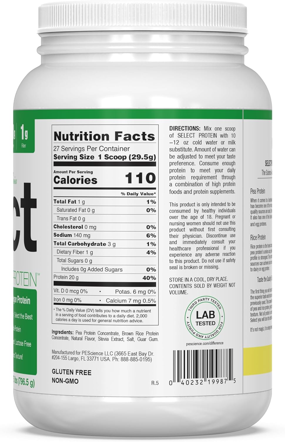 Premium Vanilla Plant Based Protein Powder with Pea and Brown Rice Blend - 27 Servings