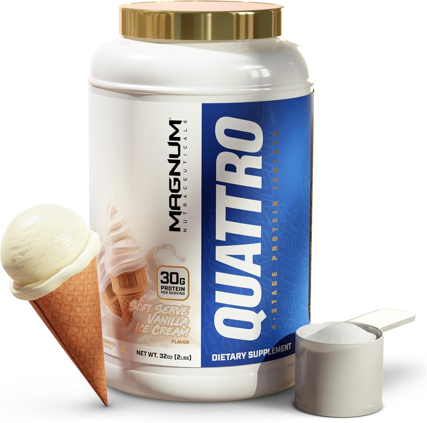 Premium Vanilla Soft Serve Whey Protein Powder for Muscle Growth & Recovery - 2lb by QUATTRO Magnum Nutraceuticals