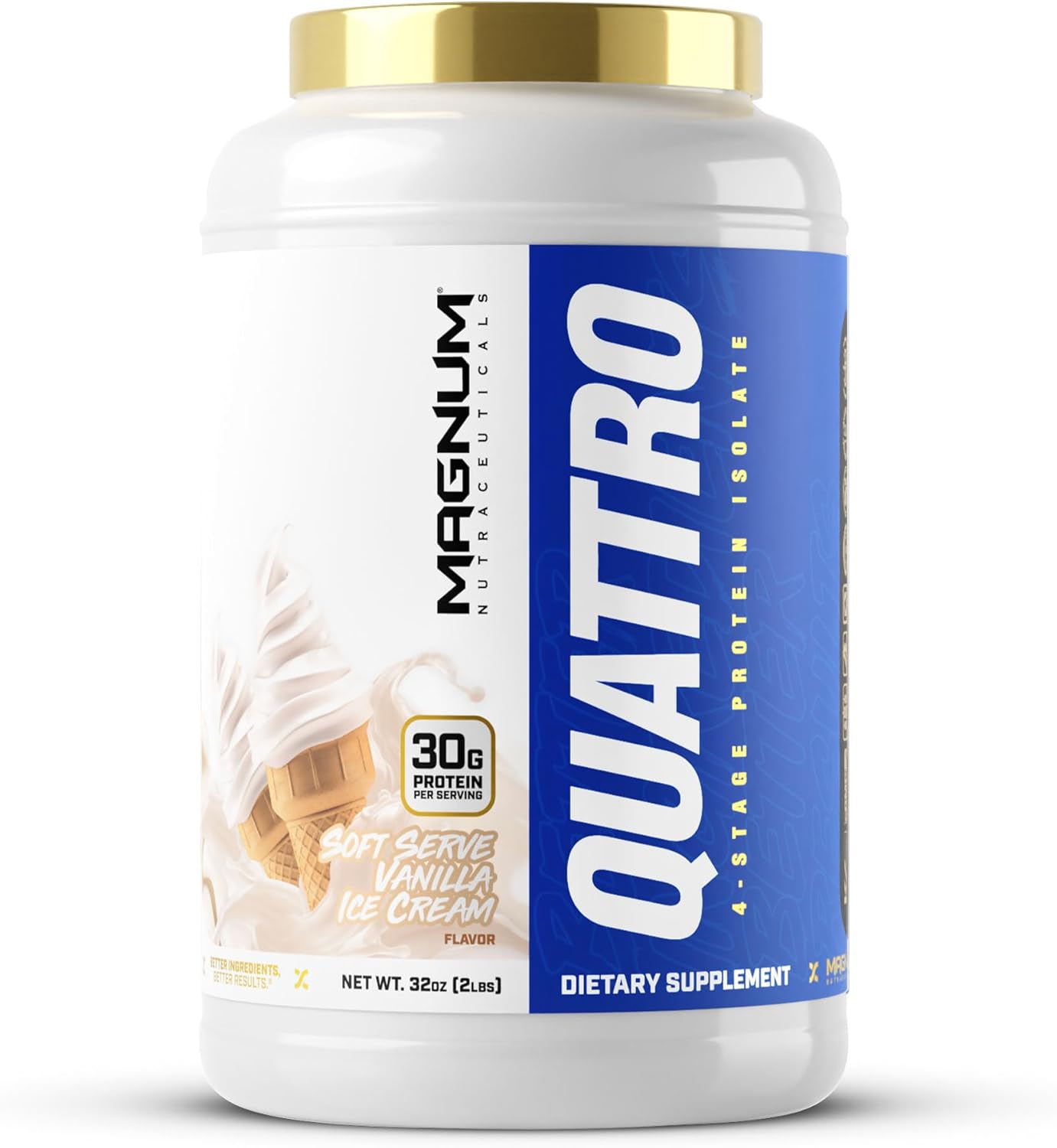 Premium Vanilla Soft Serve Whey Protein Powder for Muscle Growth & Recovery - 2lb by QUATTRO Magnum Nutraceuticals