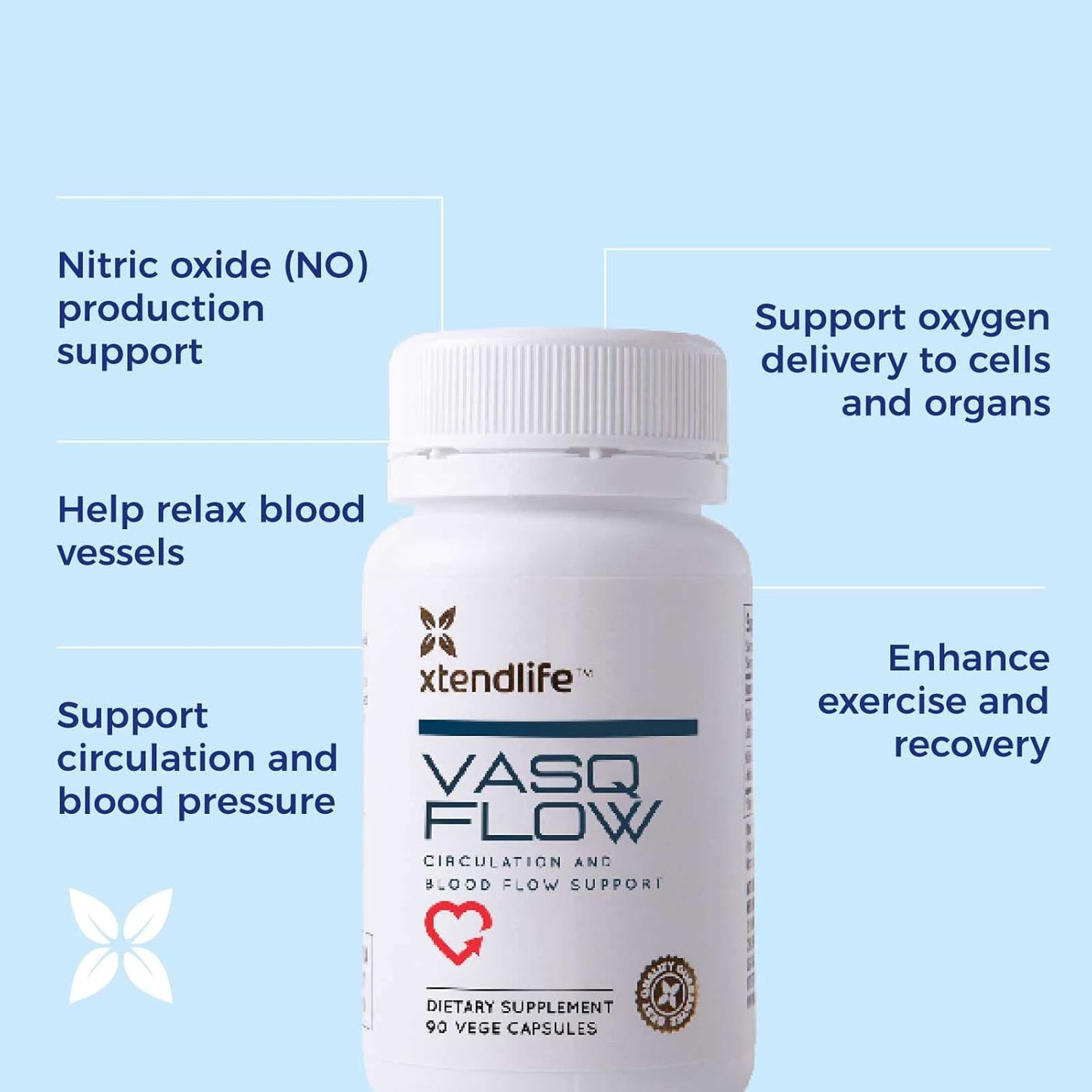 Premium VasQFlow Nitric Oxide Booster Supplement - Supports Circulation, Blood Flow, Heart Health, and Energy - With Red Spinach Extract & Aged Garlic - Muscle Support - 1 Month Supply (90 Count)