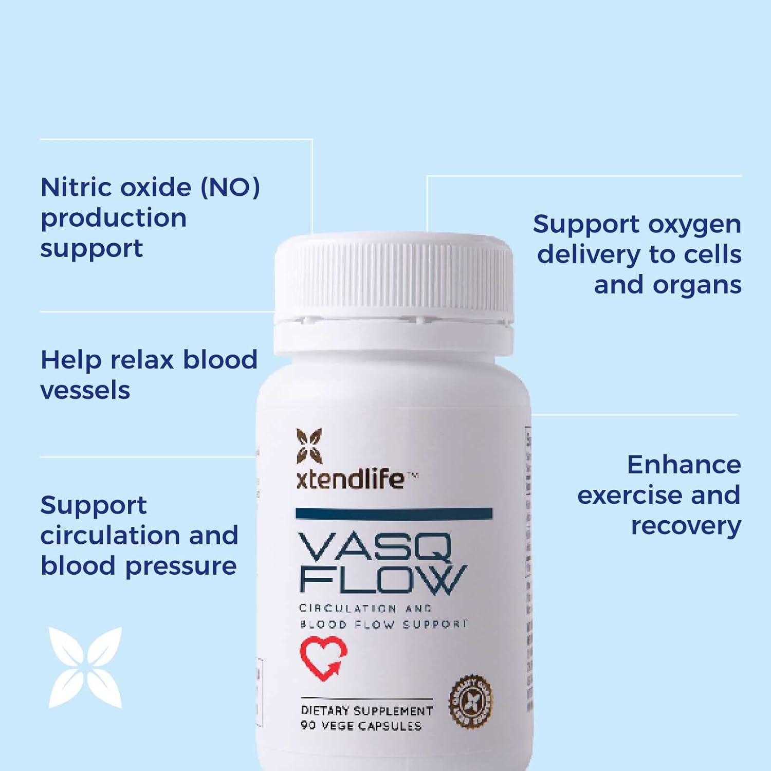 Premium VasQFlow Nitric Oxide Booster Supplement - Supports Circulation, Blood Flow, Heart Health, and Energy - With Red Spinach Extract & Aged Garlic - Muscle Support - 1 Month Supply (90 Count)