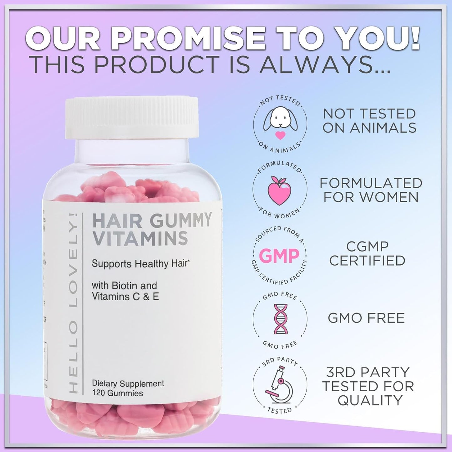 Premium Vegetarian Hair Growth Gummies with Biotin 5000 mcg, Vitamin E & C - 120 Bear Gummies for Stronger Hair, Skin & Nails