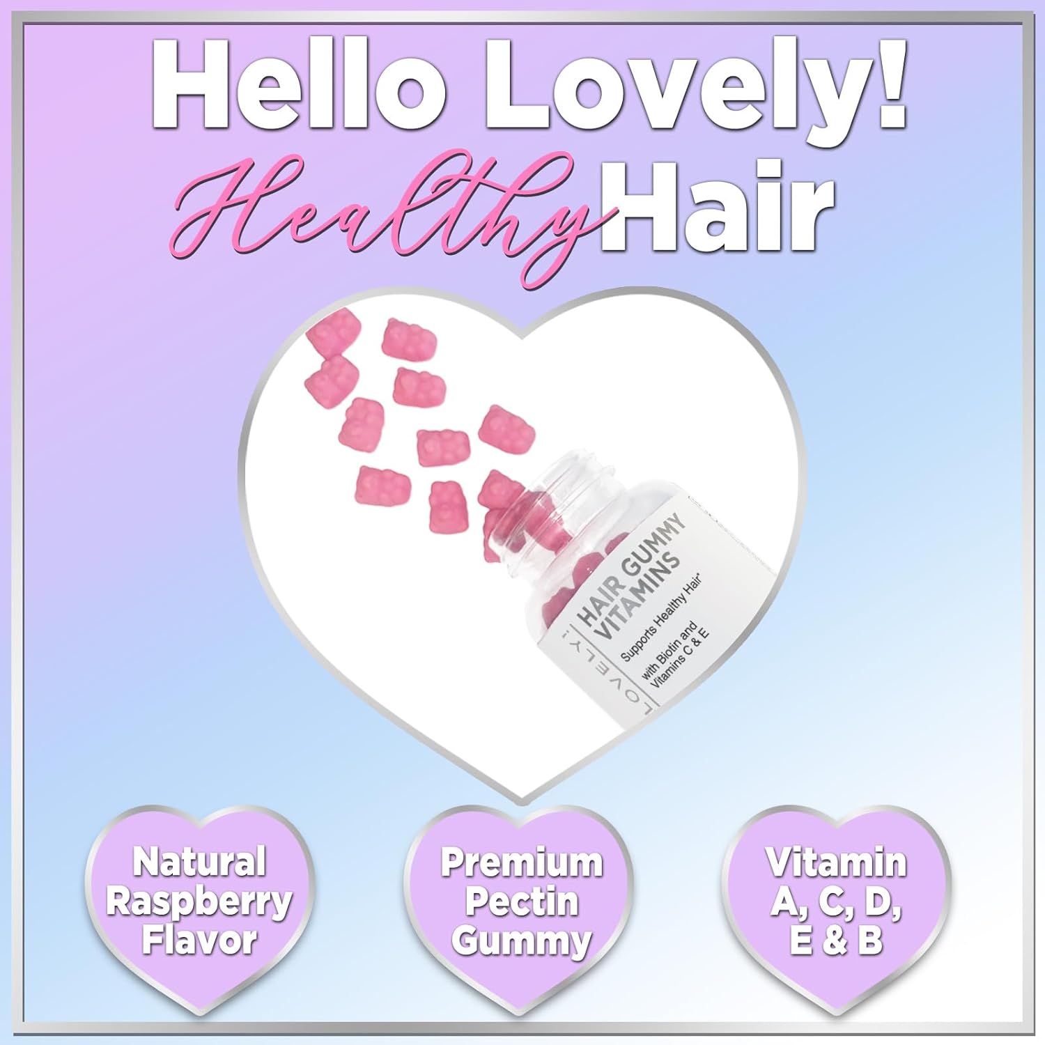 Premium Vegetarian Hair Growth Gummies with Biotin 5000 mcg, Vitamin E & C - 120 Bear Gummies for Stronger Hair, Skin & Nails