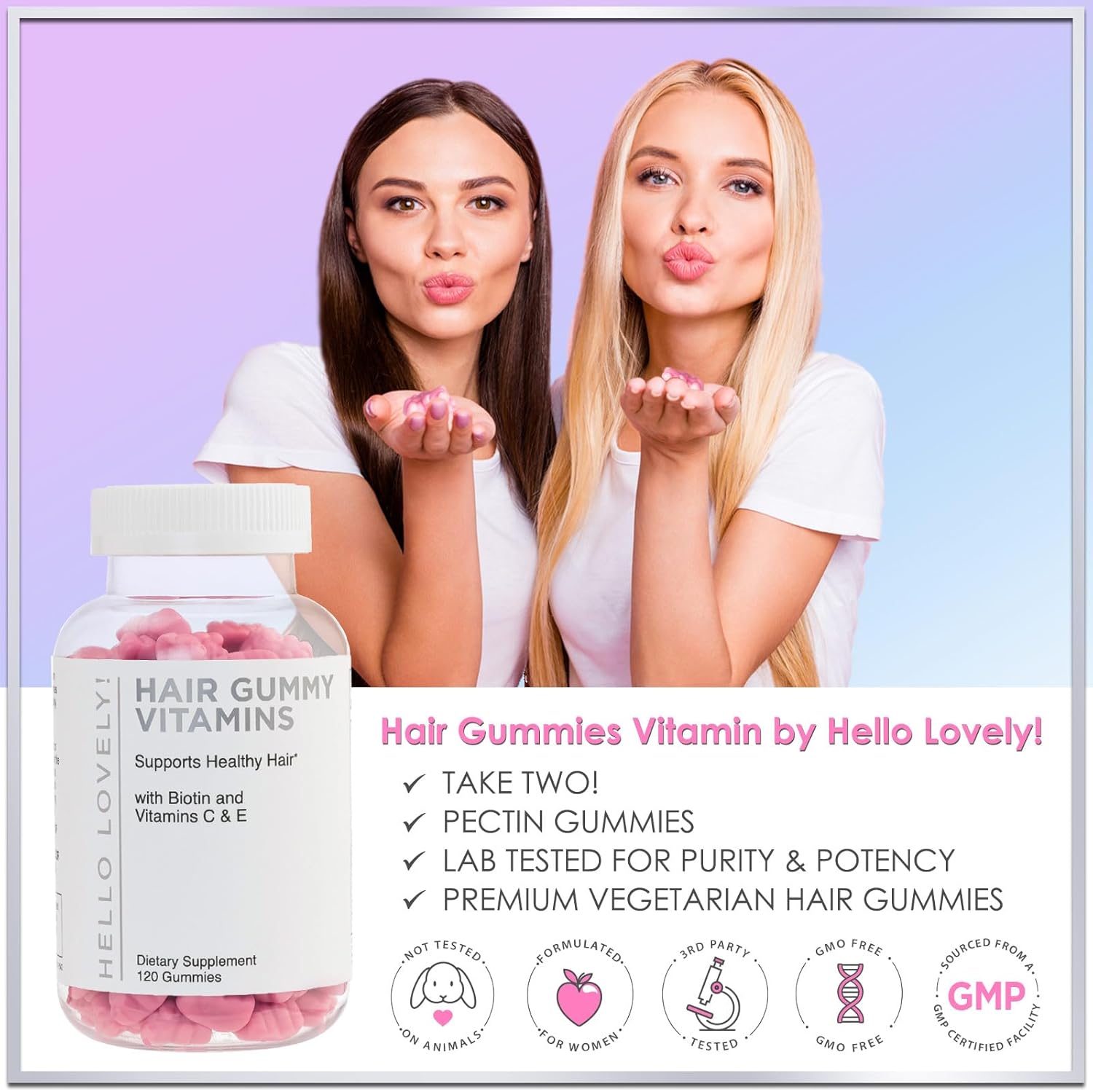 Premium Vegetarian Hair Growth Gummies with Biotin 5000 mcg, Vitamin E & C - 120 Bear Gummies for Stronger Hair, Skin & Nails