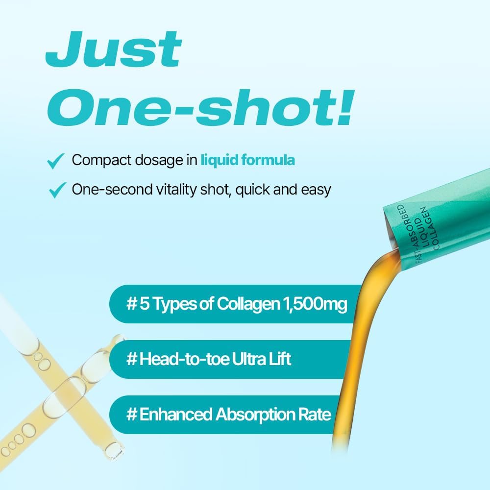 Premium VITALBEAUTIE Liquid Collagen Shot for Women - 1500mg Multi Collagen Peptides with Hyaluronic Acid and Vitamin C - Third Party Certified for High Absorption