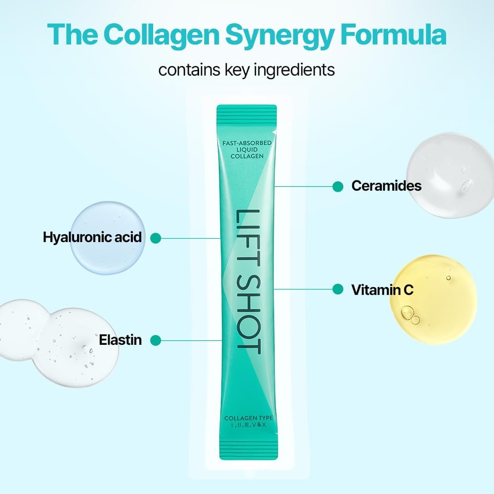 Premium VITALBEAUTIE Liquid Collagen Shot for Women - 1500mg Multi Collagen Peptides with Hyaluronic Acid and Vitamin C - Third Party Certified for High Absorption
