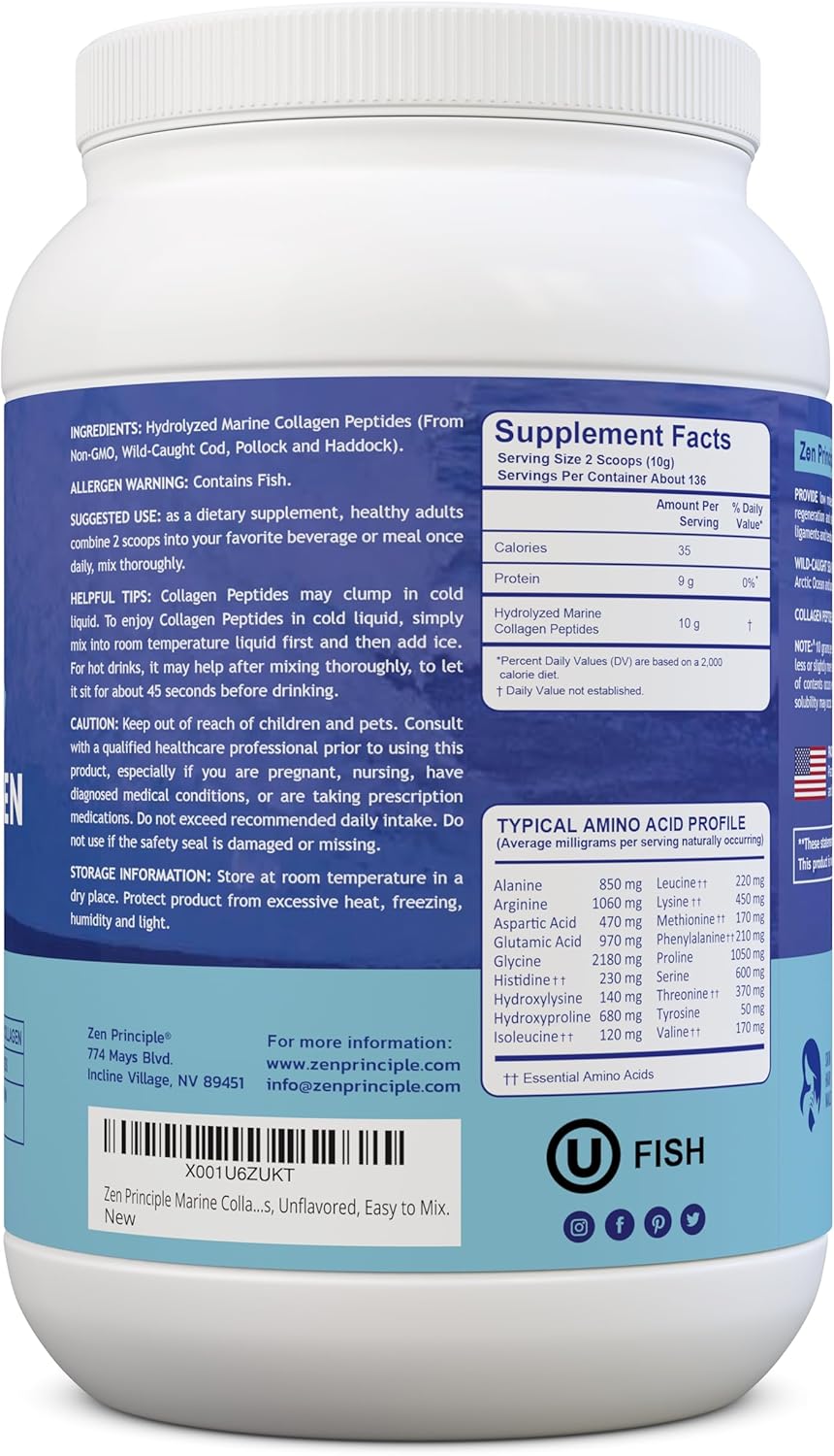 Premium Wild-Caught Fish Marine Collagen Peptides Powder - 3 lb. Supports Skin, Hair, Joints, Bones - Non-GMO Hydrolyzed Protein - Type 1 & 3 Amino Acids - Unflavored, Easy Mix