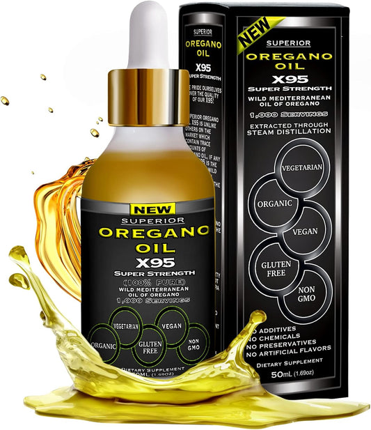 Premium Wild Mediterranean Oregano Oil Drops - High Potency Fulvic Humic X935 Formula, 12 Month Supply, 1.69 Fl Oz (Pack of 1)