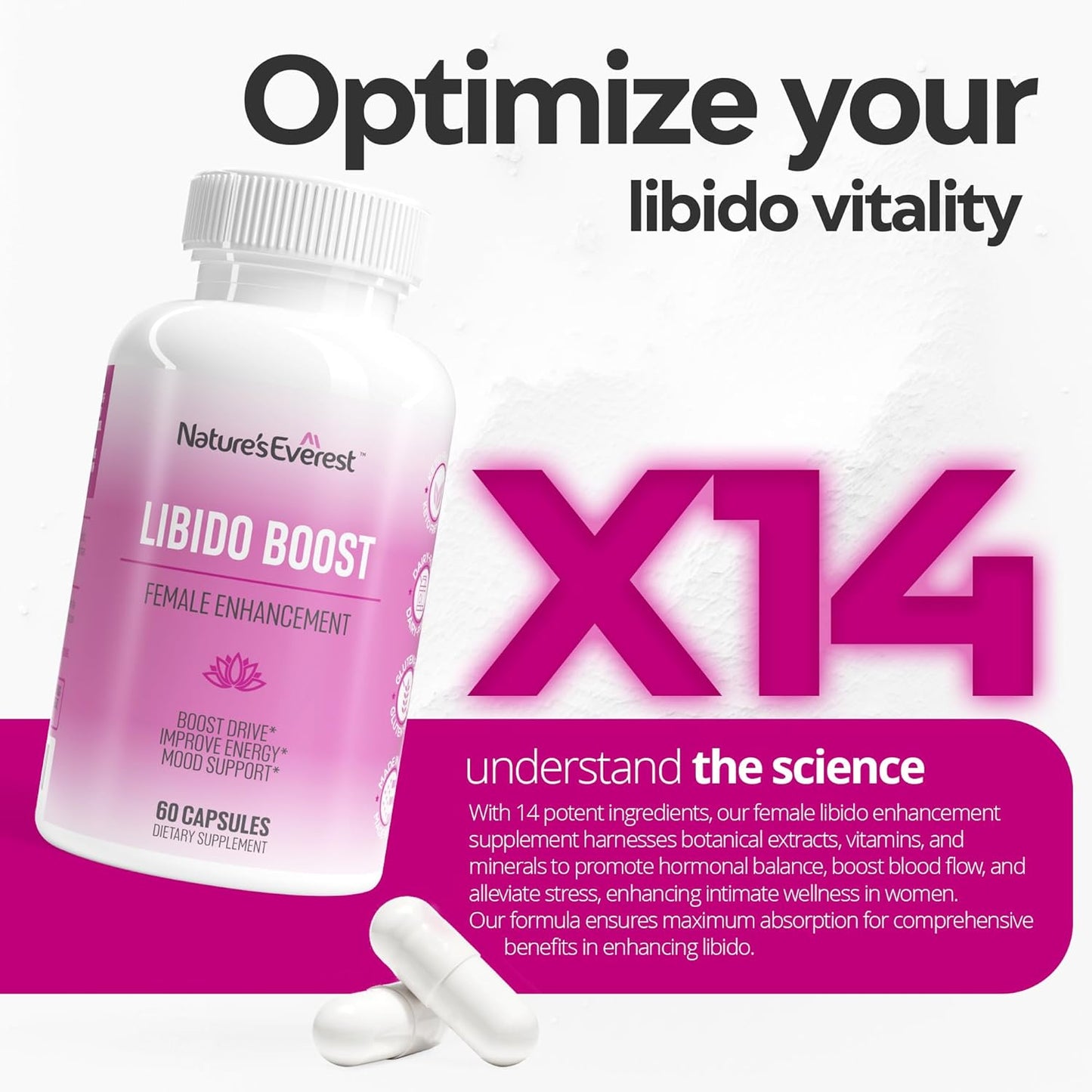 Premium Women's Libido Booster with BioPerine, Ashwagandha, Maca Root - Enhance Mood, Hormonal Harmony - 60 Capsules