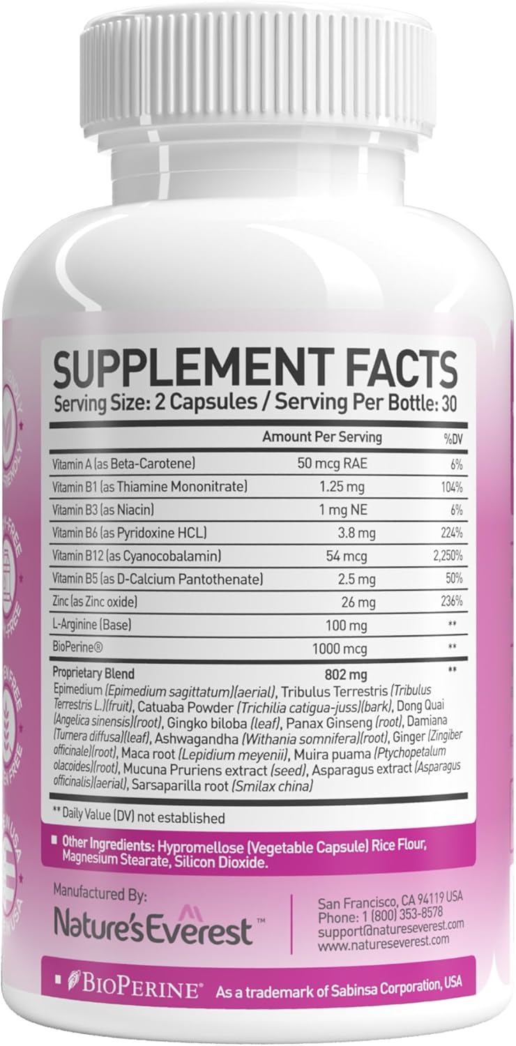 Premium Women's Libido Booster with BioPerine, Ashwagandha, Maca Root - Enhance Mood, Hormonal Harmony - 60 Capsules