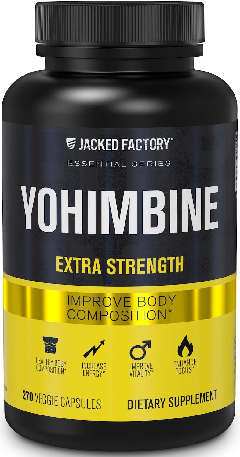 Premium Yohimbine Capsules - Extra Strength Yohimbe Bark Extract - 270 Veggie Pills for Energy & Body Recomposition - No Fillers