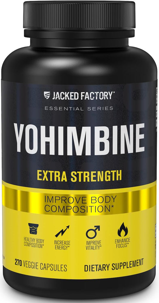 Premium Yohimbine Capsules - Extra Strength Yohimbe Bark Extract - 270 Veggie Pills for Energy & Body Recomposition - No Fillers