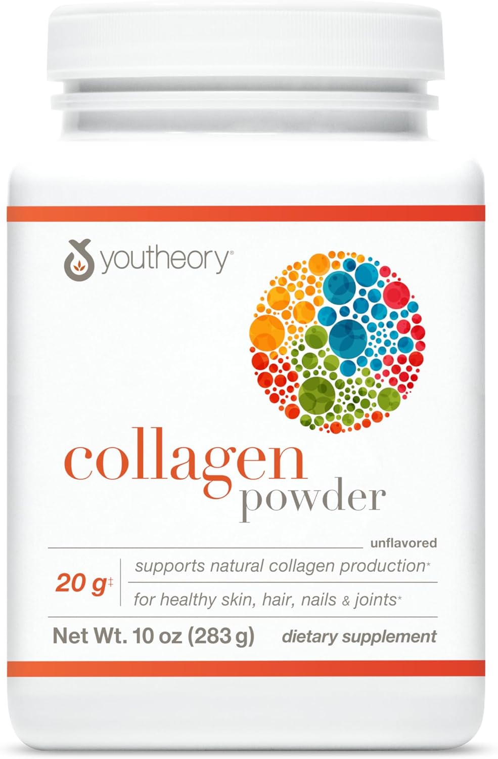 Premium Youtheory Collagen Powder with Vitamin C & Biotin - Supports Hair, Nails, Skin & Joints - Dairy, Soy & Gluten Free - Unflavored - 10 oz