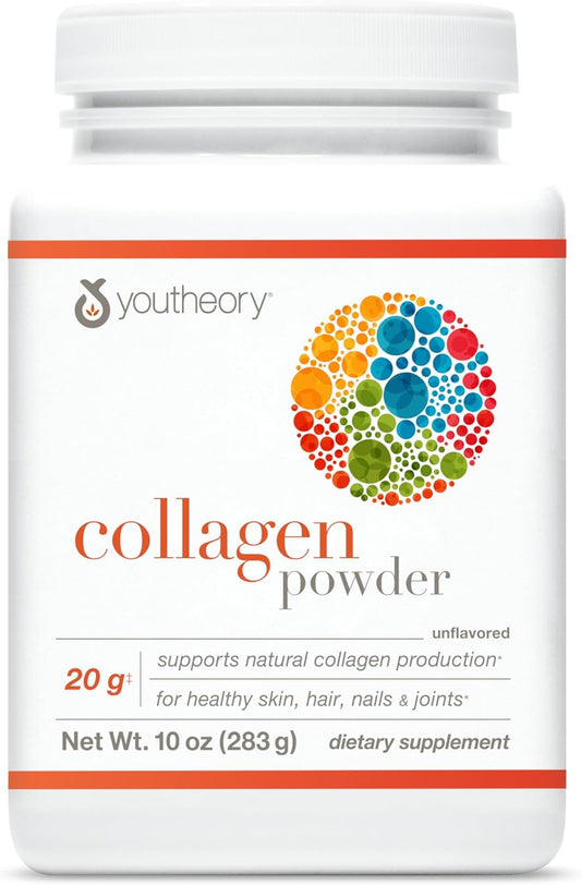 Premium Youtheory Collagen Powder with Vitamin C & Biotin - Supports Hair, Nails, Skin & Joints - Dairy, Soy & Gluten Free - Unflavored - 10 oz