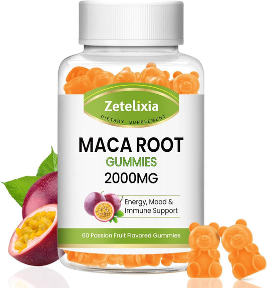 Premium Zetelixia Maca Root Gummies for Enhanced Absorption - Yellow, Red, Black Maca Blend for Women and Men - Vegan Passion Fruit Flavor - 120 Gummies