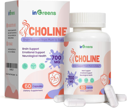 Prenatal Choline Supplement with Inositol, B1, B6 - Supports Brain Development in Utero & Early Life - 30 Day Supply