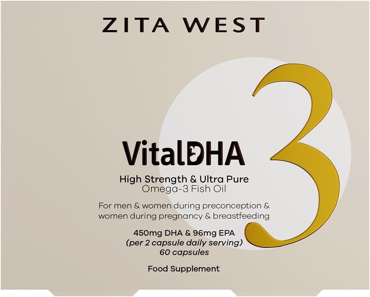 Prenatal DHA and EPA Supplement with Zinc for Fertility, Pregnancy, and Breastfeeding - Omega 3 for Brain Development - 60 Capsules