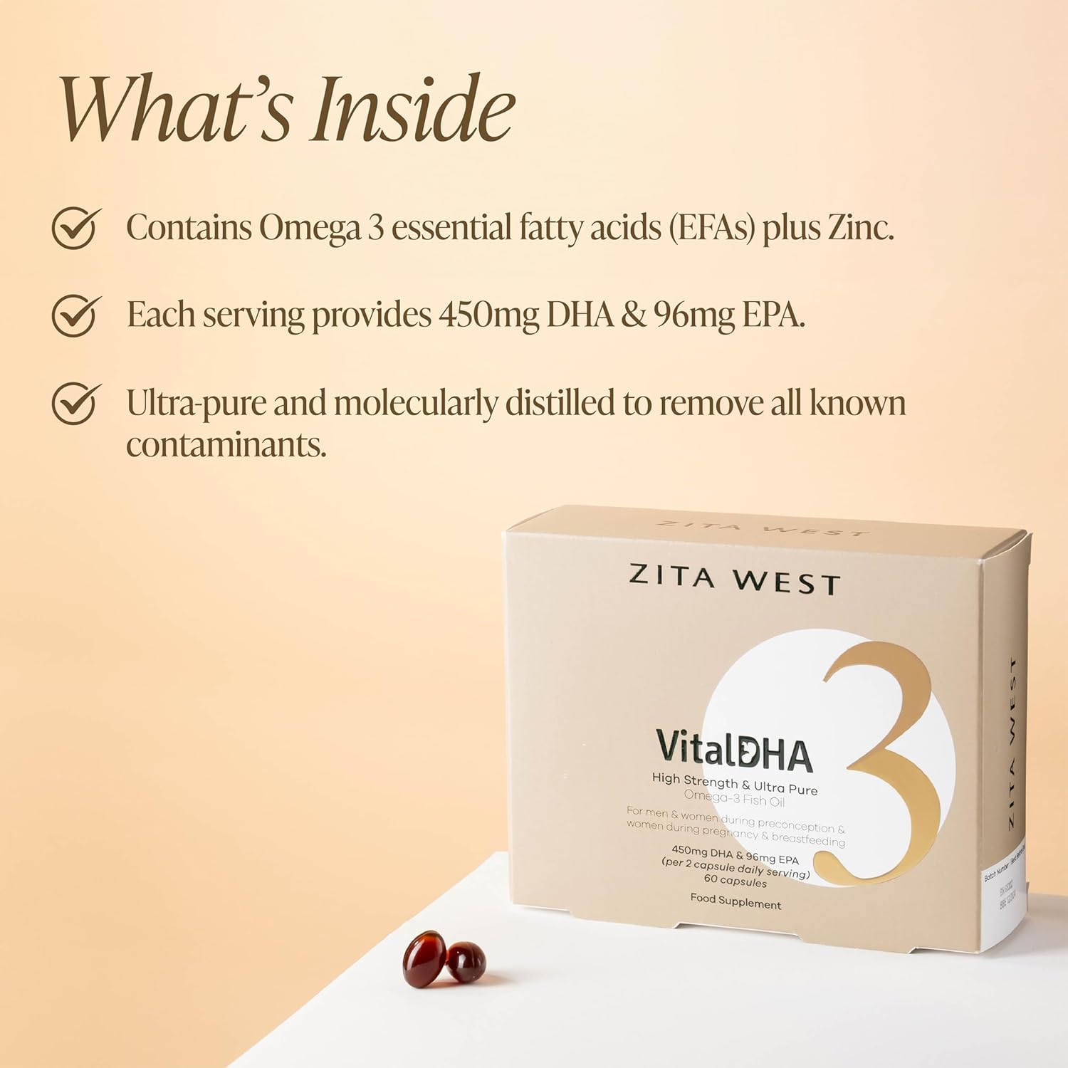 Prenatal DHA and EPA Supplement with Zinc for Fertility, Pregnancy, and Breastfeeding - Omega 3 for Brain Development - 60 Capsules