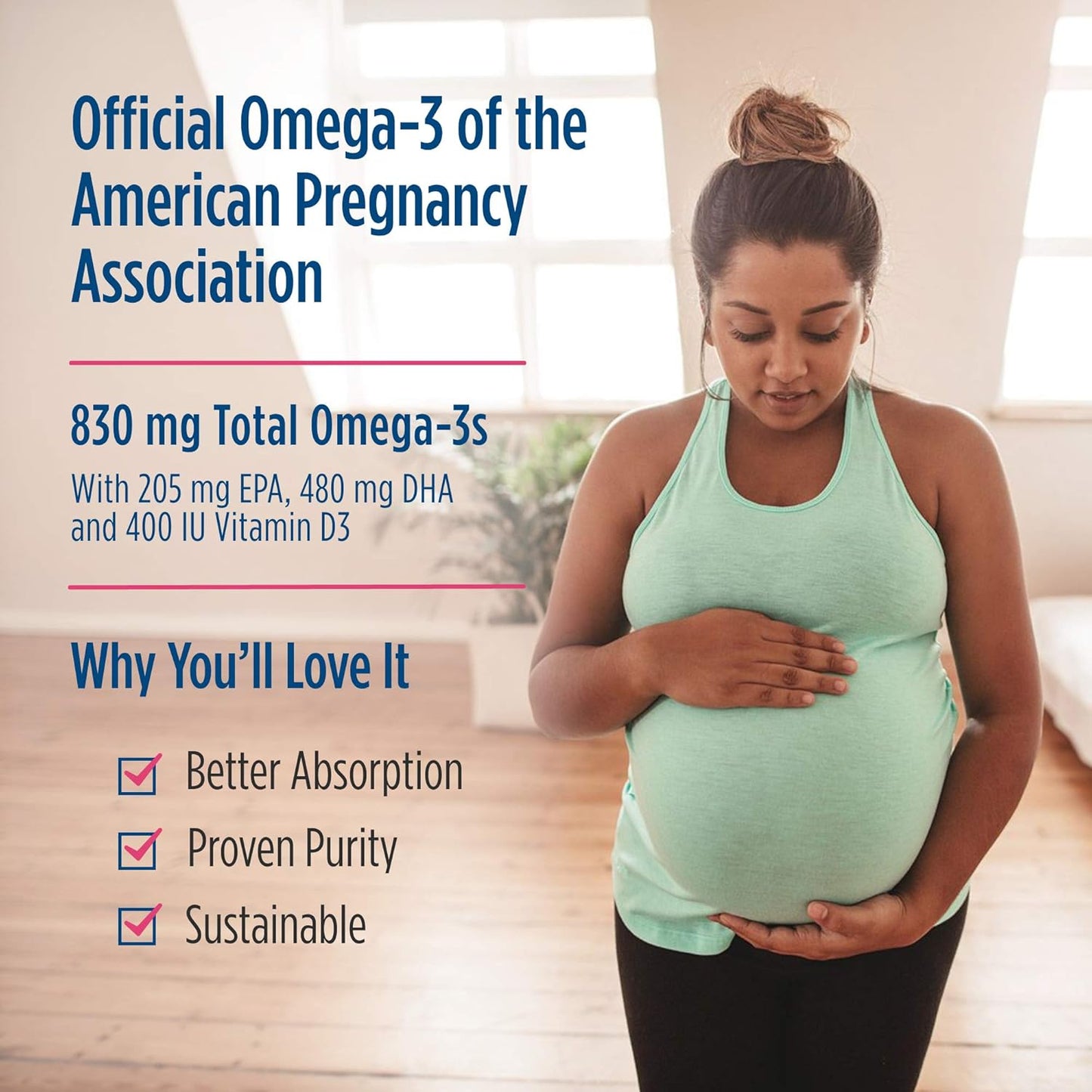 Prenatal DHA Soft Gels - Omega-3 + Vitamin D3 for Baby's Brain Development - 90ct - Non-GMO - 45 Servings