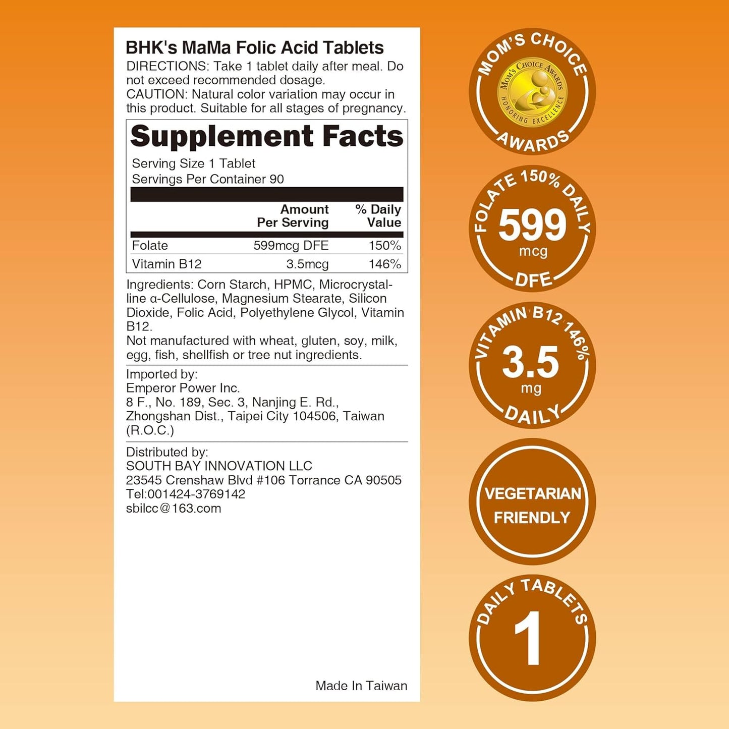 Prenatal Folic Acid Tablets for Healthy Baby Nervous System & Development, Essential Pregnancy Vitamins, 90 Count