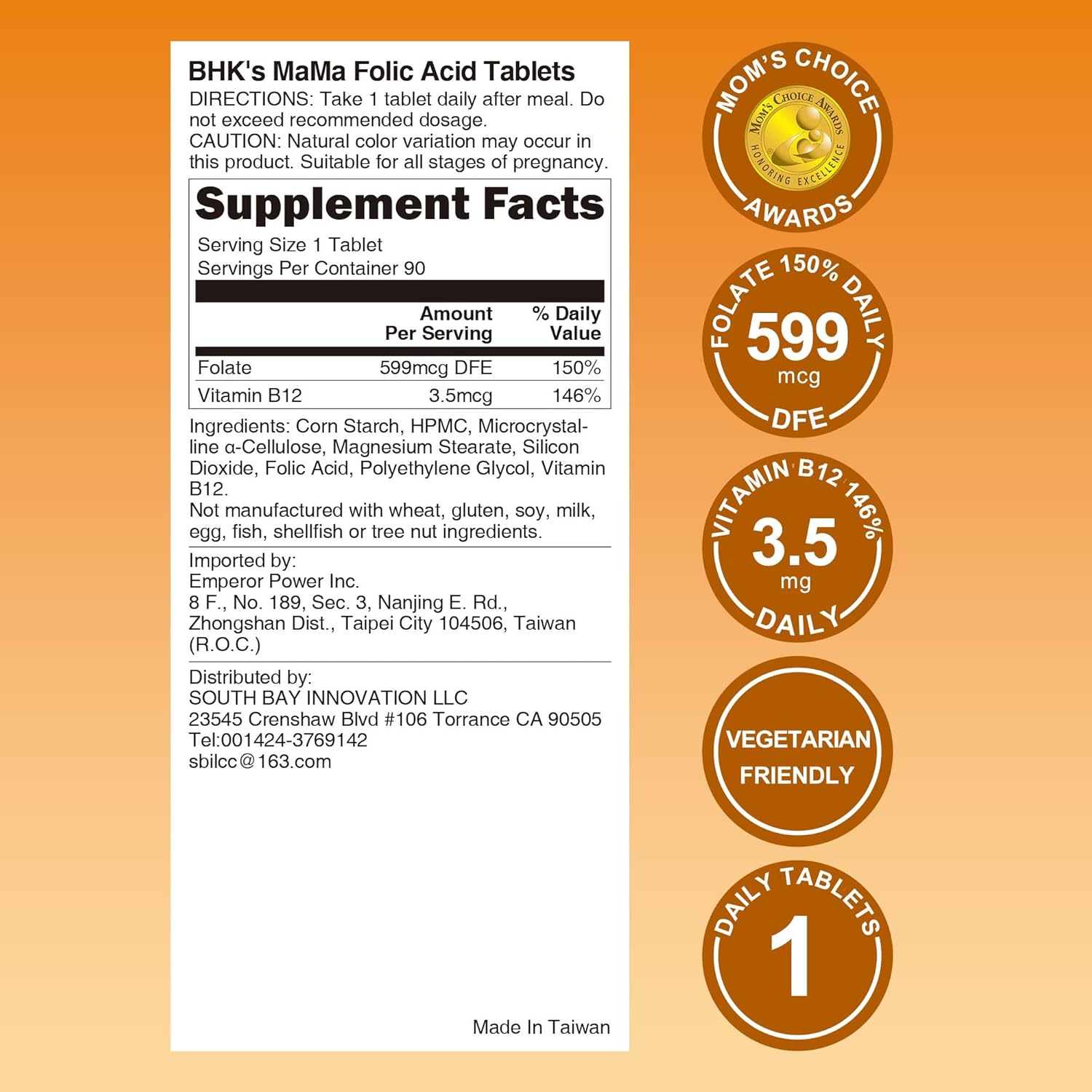 Prenatal Folic Acid Tablets for Healthy Baby Nervous System & Development, Essential Pregnancy Vitamins, 90 Count