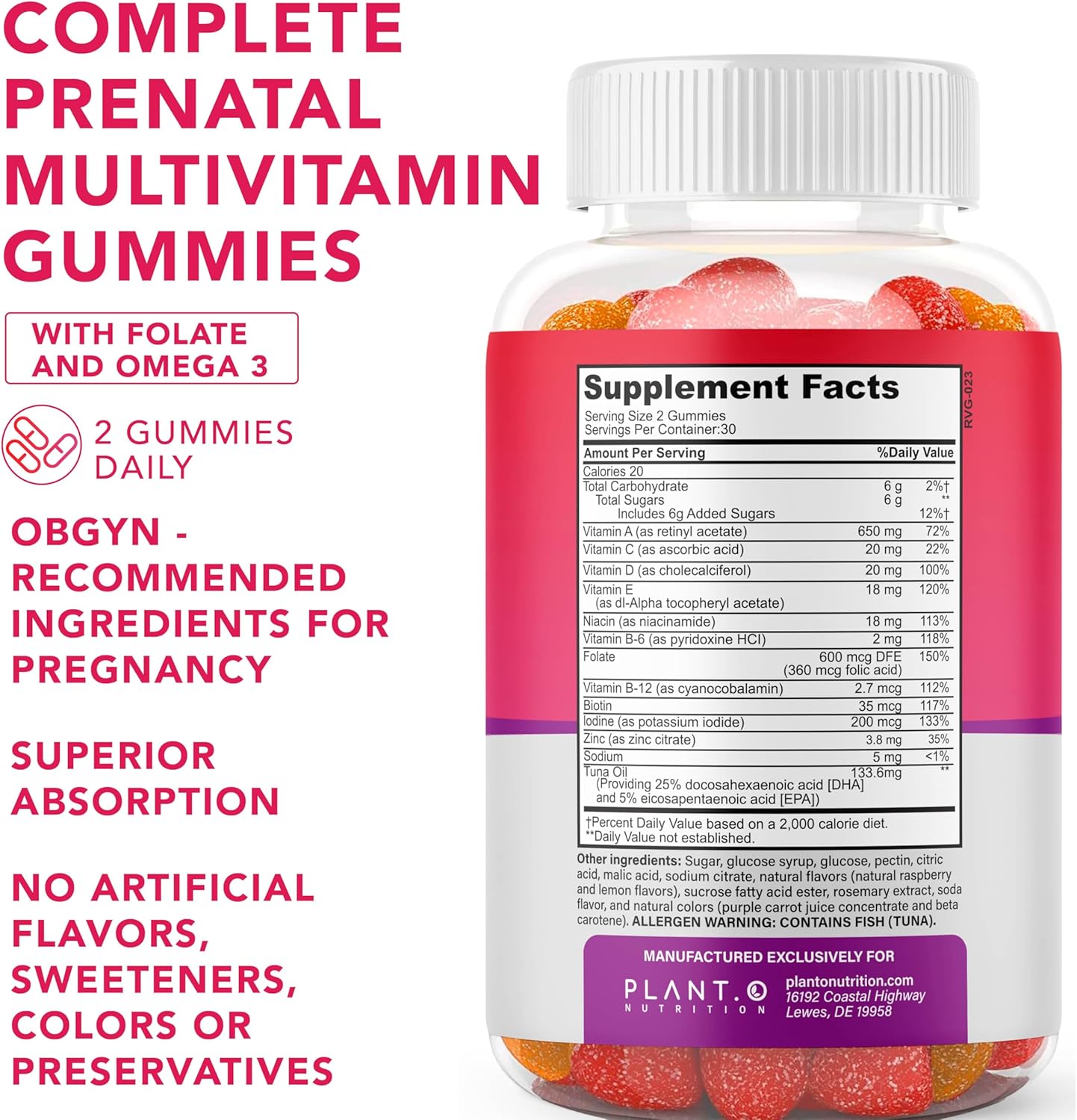 Prenatal Gummies for Women with DHA, Folate, Vitamin B C D | Multivitamin Blend for Fetal and Neural Support, Bones, Energy & Immunity