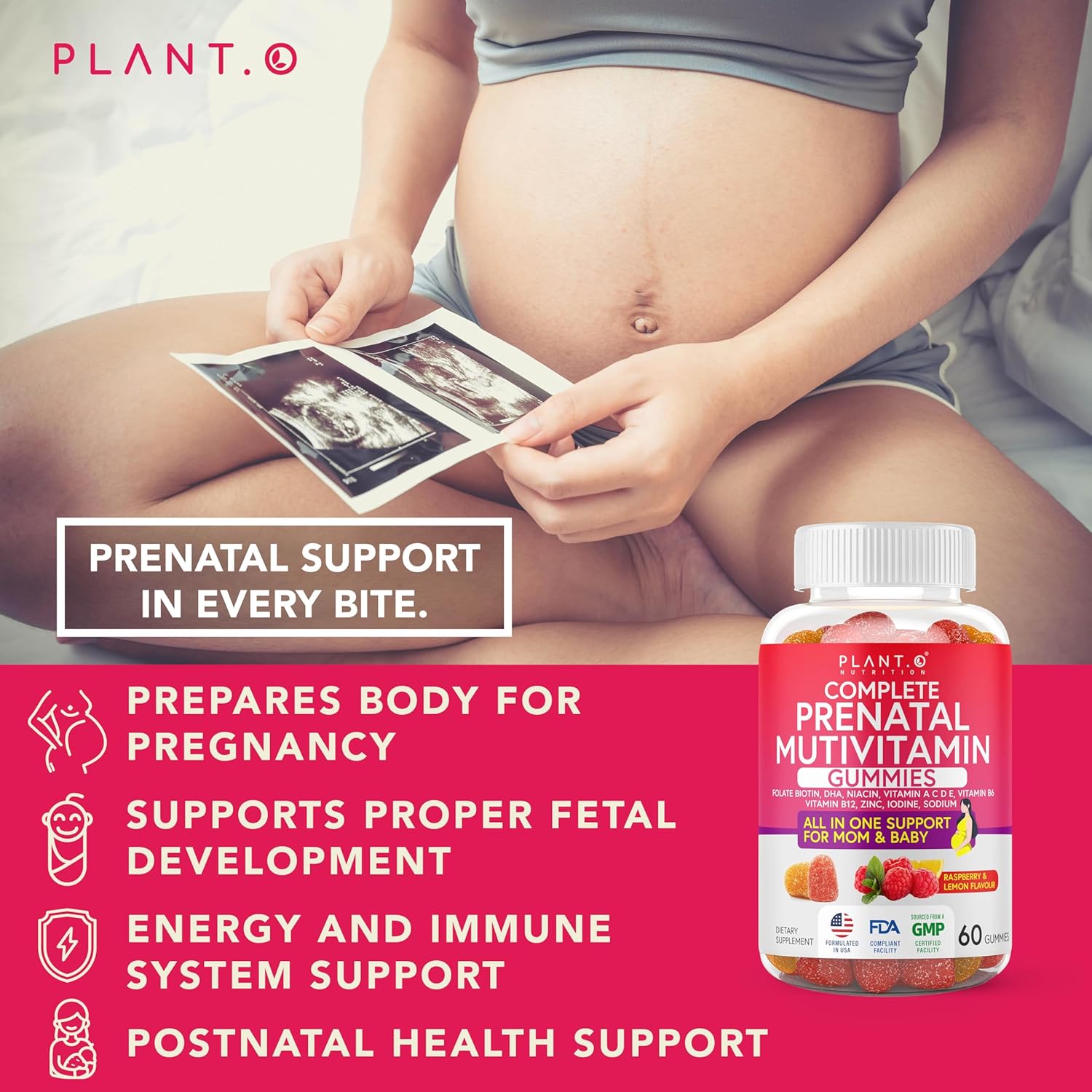 Prenatal Gummies for Women with DHA, Folate, Vitamin B C D | Multivitamin Blend for Fetal and Neural Support, Bones, Energy & Immunity