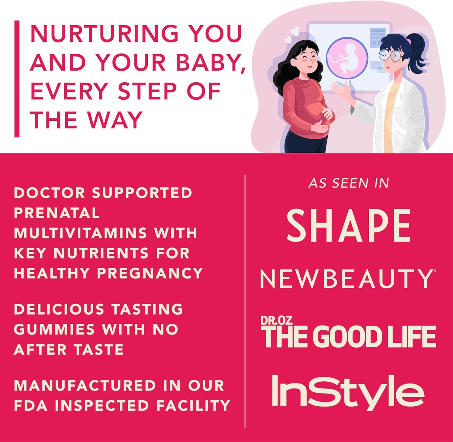 Prenatal Gummies for Women with DHA, Folate, Vitamin B C D | Multivitamin Blend for Fetal and Neural Support, Bones, Energy & Immunity