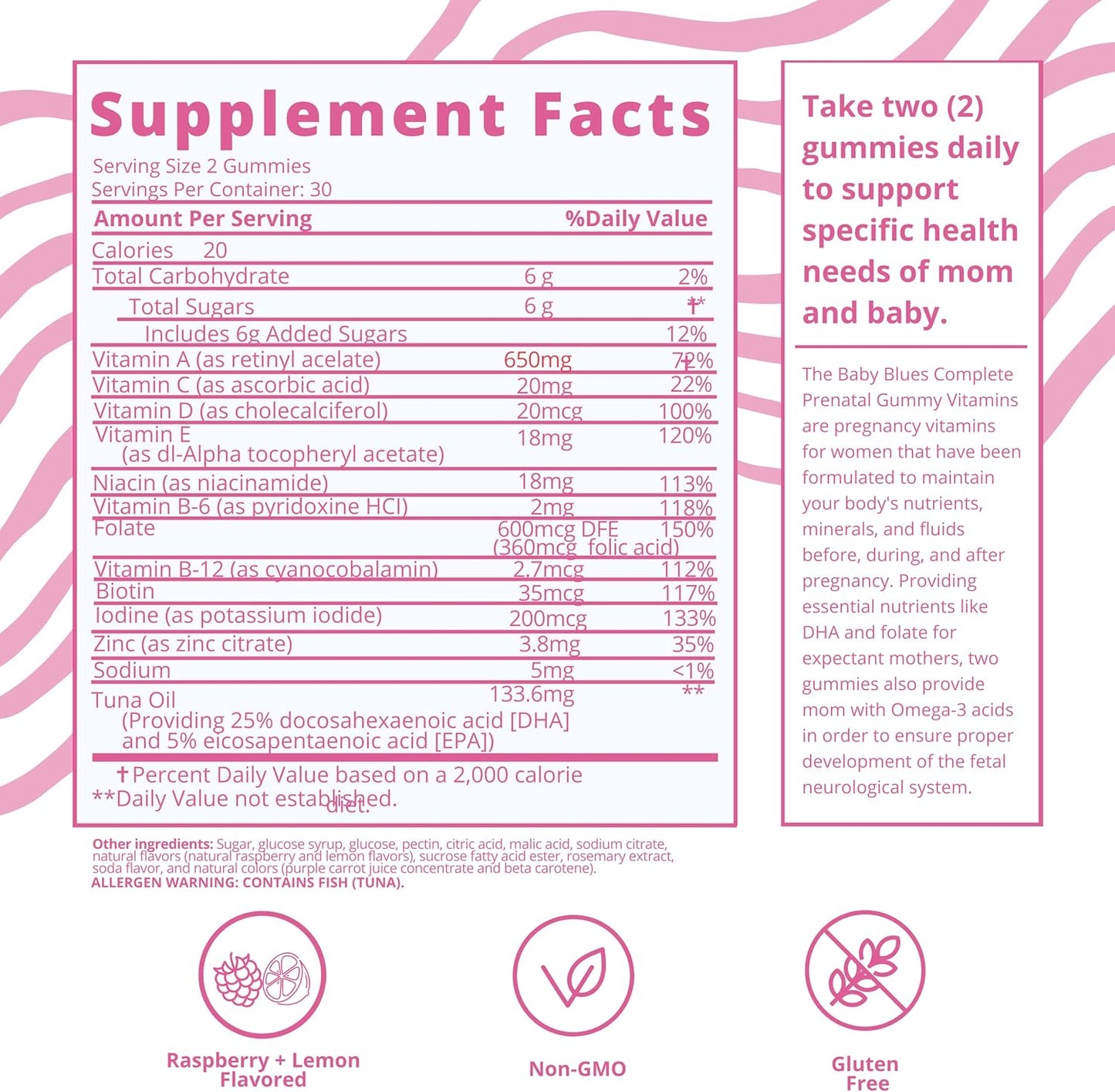 Prenatal Gummies with DHA + EPA Omega 3s for Baby Blues