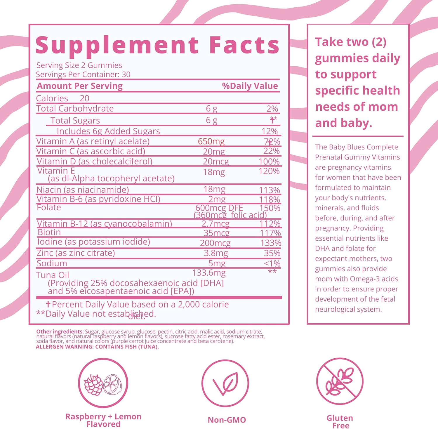 Prenatal Gummies with DHA + EPA Omega 3s for Baby Blues
