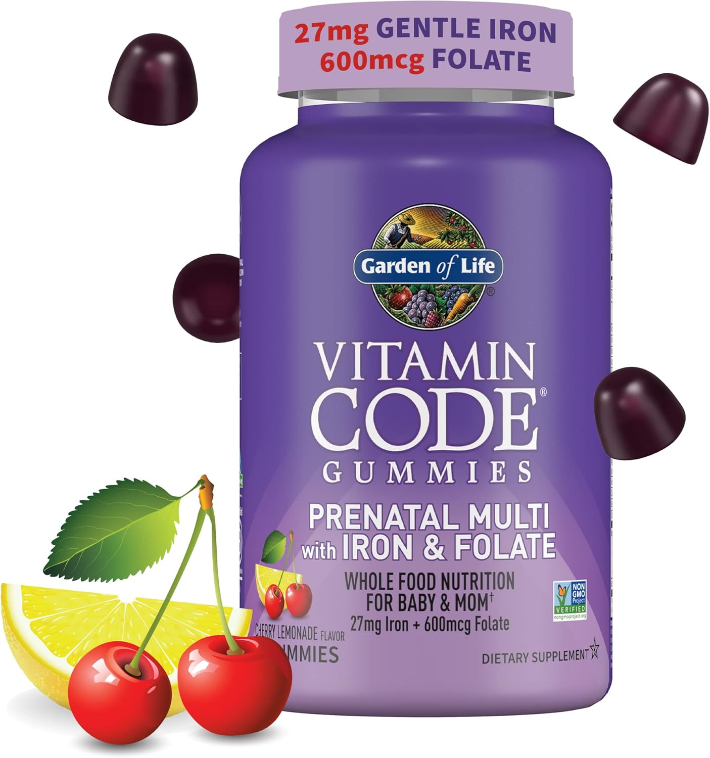 Prenatal Gummy Vitamins with Iron, Folate, Biotin, D3, B12 & Probiotics, Non-GMO, Gluten-Free - 90 Cherry Lemonade Gummies