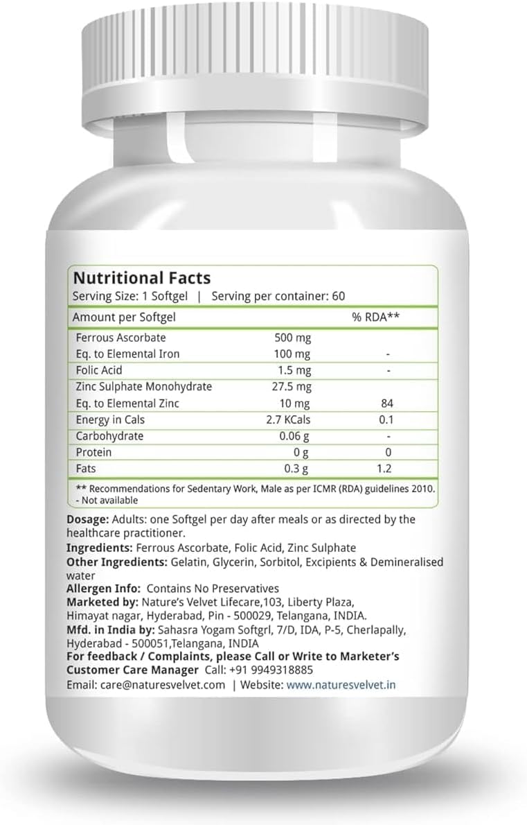 Prenatal Iron, Folic Acid, and Zinc Supplement for Pregnancy Support (120 Softgels)
