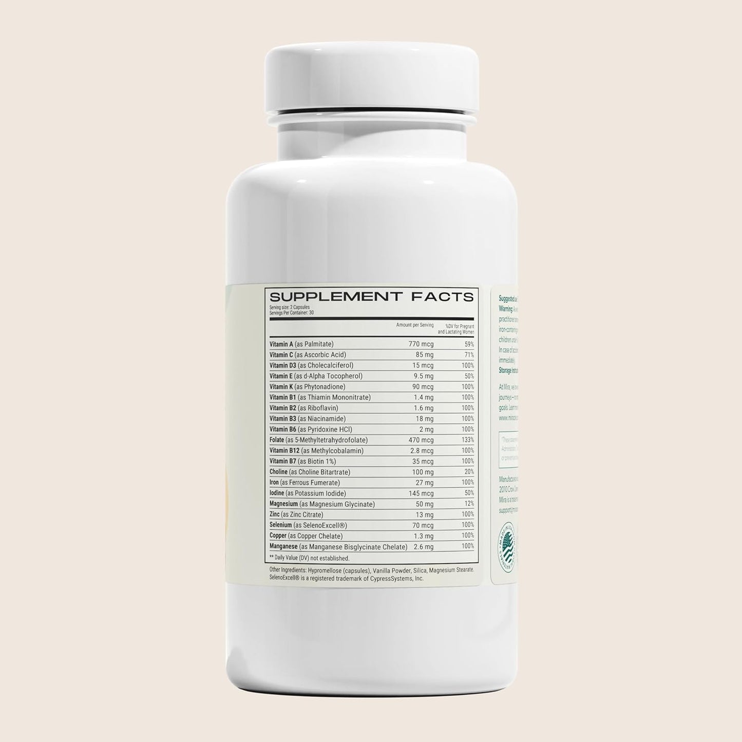 Prenatal Multi-Vitamin for Women with Folate & Choline, 60 Capsules - Supports Pregnancy & Fetal Development
