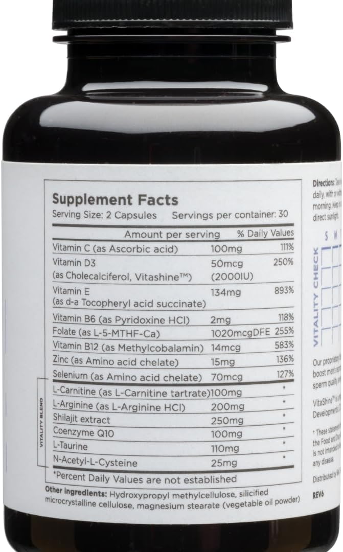 Prenatal Multivitamin for Men: Fertility Support, Enhanced Sperm Health & Testosterone - 60 Capsules with Vitamin E, B6, B12, Zinc, Folate, CoQ10 - 30-Day Supply