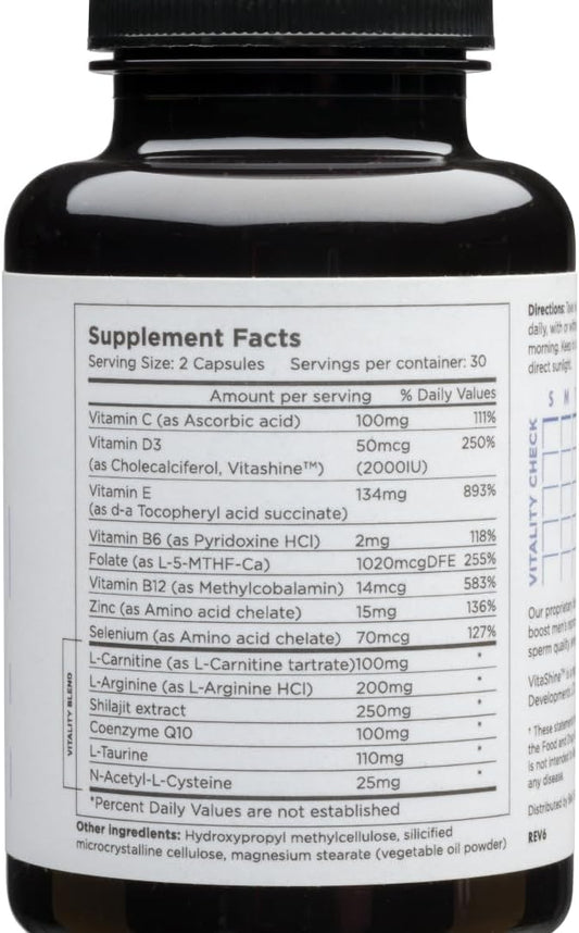 Prenatal Multivitamin for Men: Fertility Support, Enhanced Sperm Health & Testosterone - 60 Capsules with Vitamin E, B6, B12, Zinc, Folate, CoQ10 - 30-Day Supply
