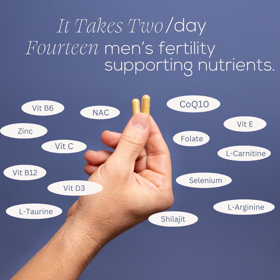 Prenatal Multivitamin for Men: Fertility Support, Enhanced Sperm Health & Testosterone - 60 Capsules with Vitamin E, B6, B12, Zinc, Folate, CoQ10 - 30-Day Supply