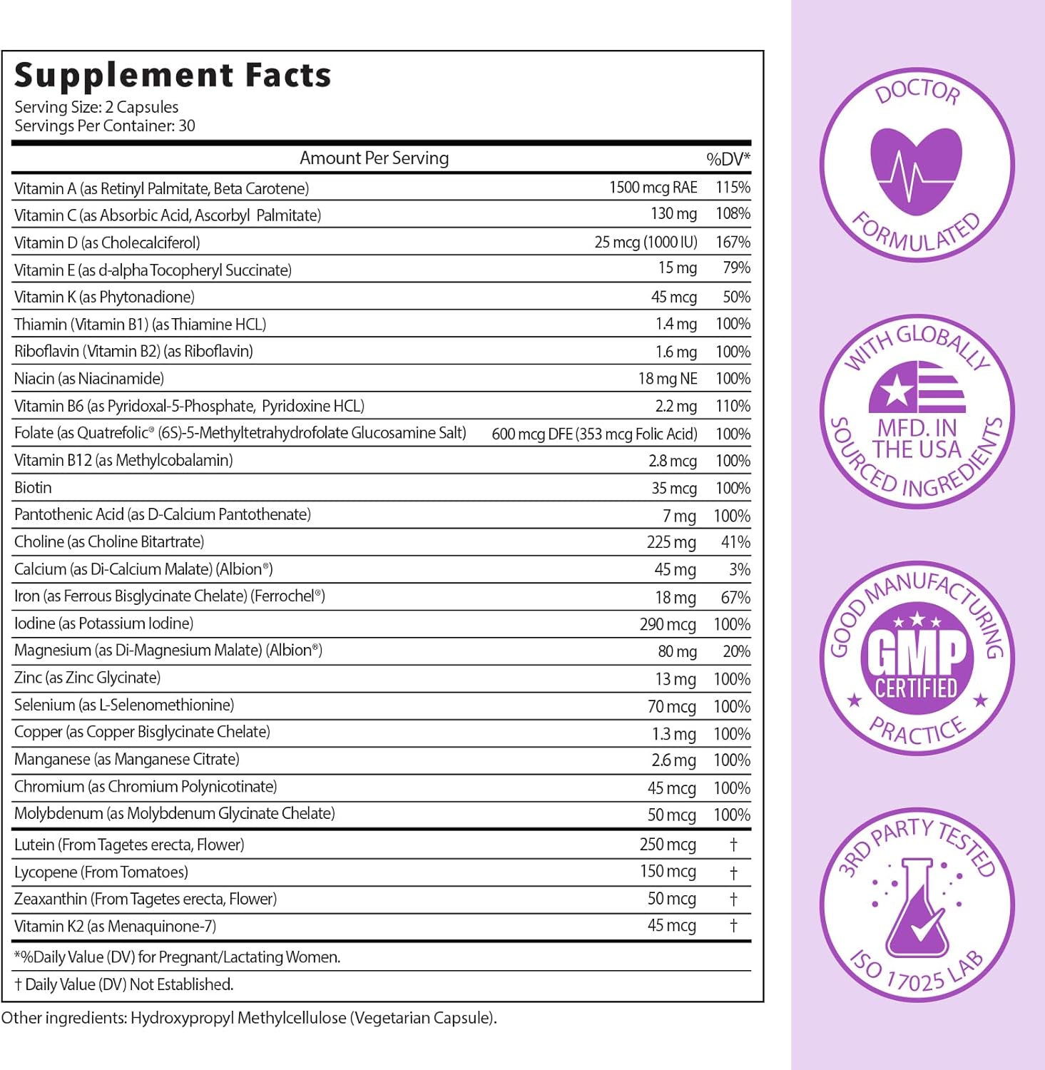 Prenatal Multivitamin for Women with DHA Fish Oil - 2 Bottles of Vitamin Supplements