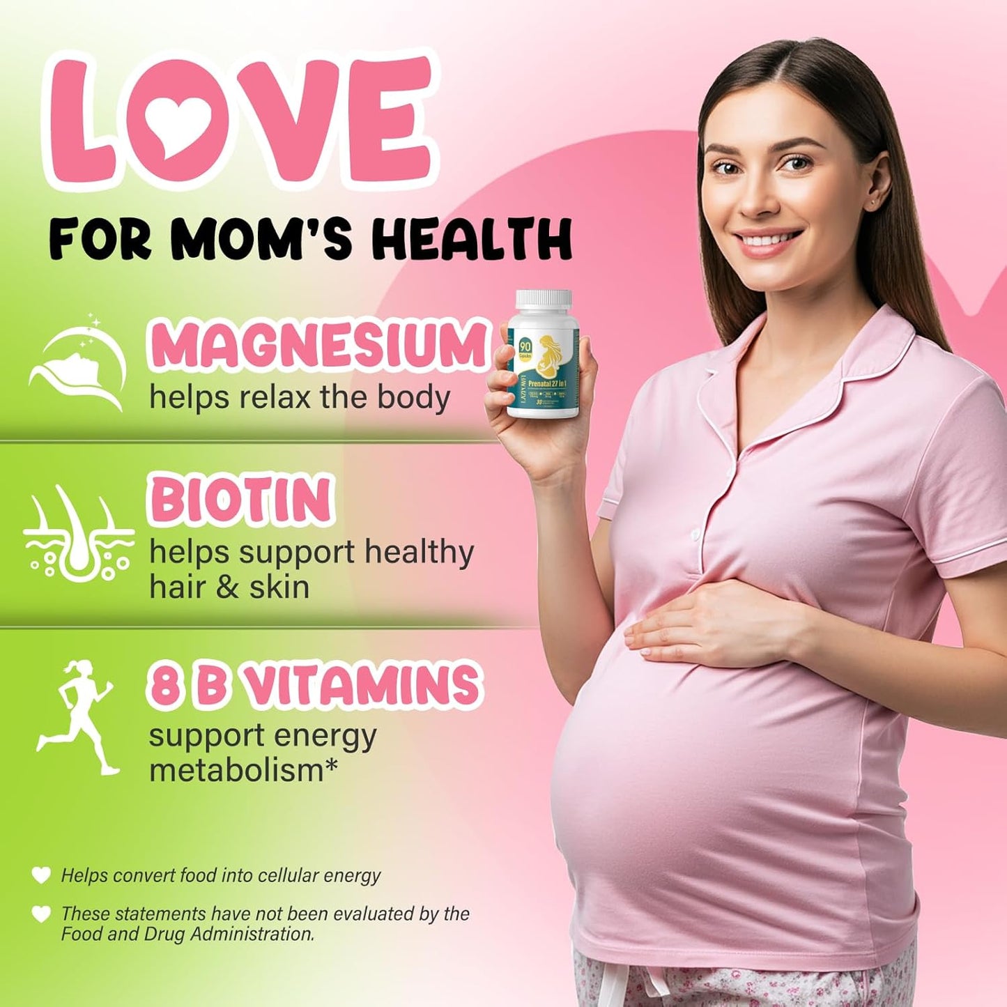 Prenatal Multivitamin for Women with Folic Acid, DHA, Choline, Niacinamide, Biotin, and Minerals - 27-in-1 Supplement - 90 Capsules - 30 Servings
