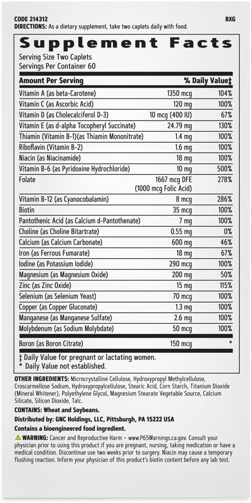 Prenatal Multivitamin Formula with Iron for Women | Supports Pregnancy & Baby Development | Folic Acid, Zinc, Calcium, B Vitamins | 120 Caplets