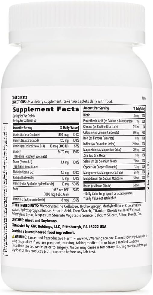 Prenatal Multivitamin Formula with Iron for Women | Supports Pregnancy & Baby Development | Folic Acid, Zinc, Calcium, B Vitamins | 120 Caplets
