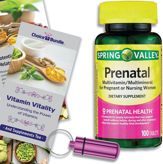 Prenatal Multivitamin Multimineral Tablets Bundle for Pregnant & Nursing Women - 100 Ct + Vitamin Guide & Pill Container
