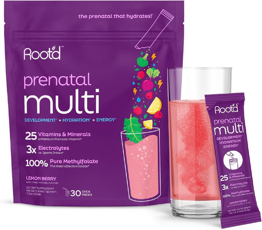 Prenatal Multivitamin Powder with 25 Vitamins & Minerals, Electrolytes, Superfoods, Probiotics, Sugar-Free Hydration | 30 Packets